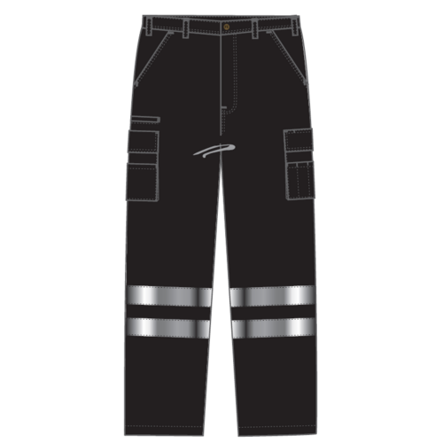 PANTALON MULTIPOCHES NOIR AVEC BANDES RETRO